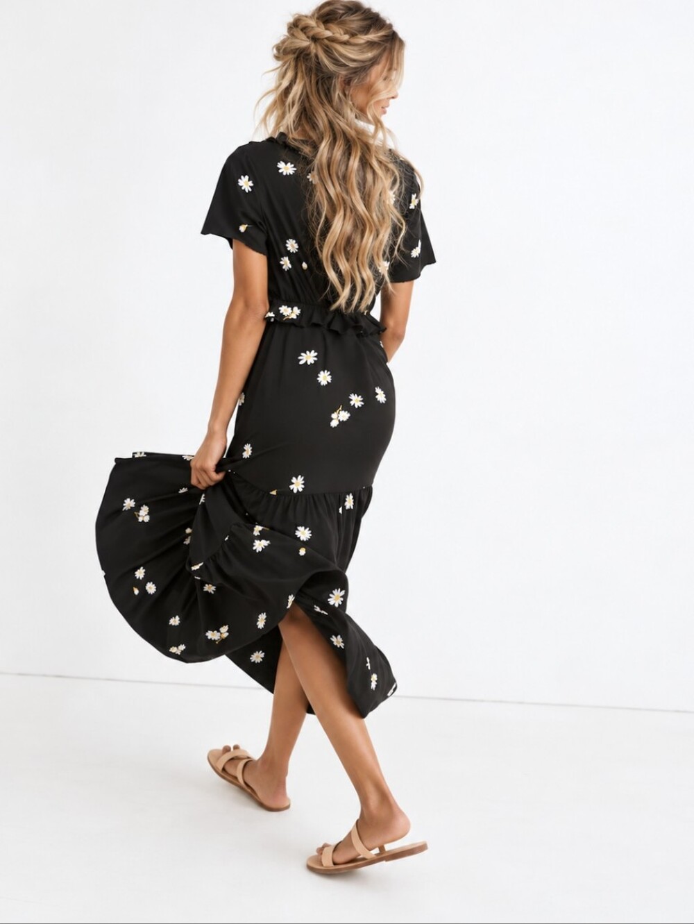 Madewell Lazy Daisies Ruffle Tiered Maxi Dress Size 6 Black Daisy Print - Picture 3 of 12